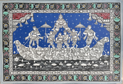 Radha Krishna traveling in a boat